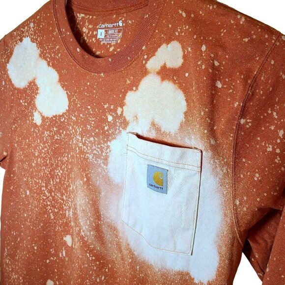 Carhartt Loose Fit T Shirt Men's SM Orange Long Sleeve Workwear Pocket Tie Dye - Picture 3 of 9
